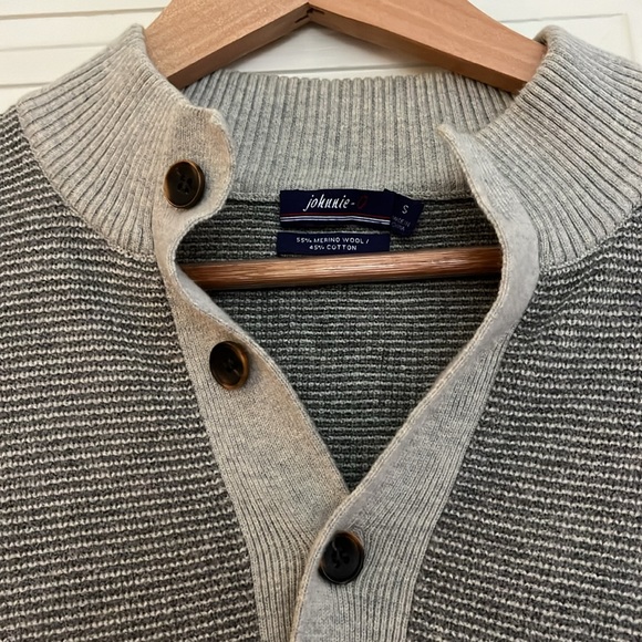 johnnie-O Clayton Henley Sweater Men's Small Gray Merino Wool Cotton Knit Golf - Picture 2 of 6